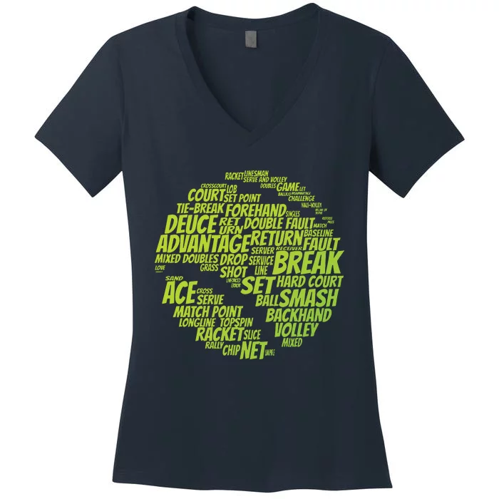 Tennis Terms Tennis Player Playing Tennis Ball Women's V-Neck T-Shirt