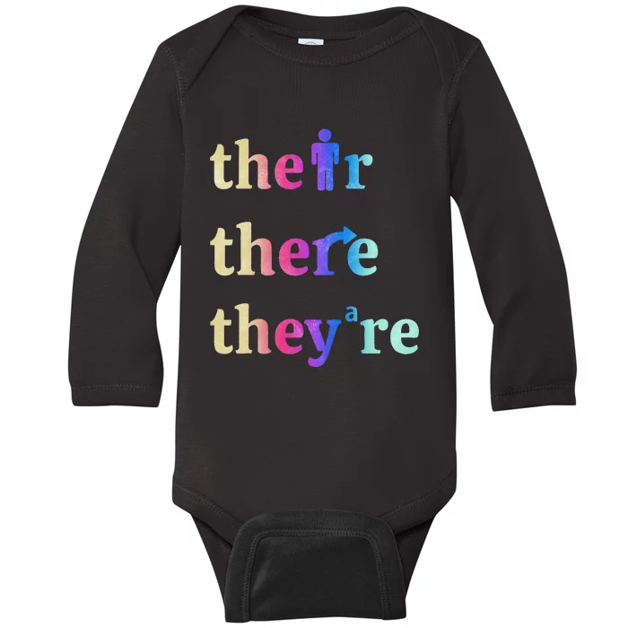 There Their TheyRe English Grammar Funny Teacher Baby Long Sleeve Bodysuit