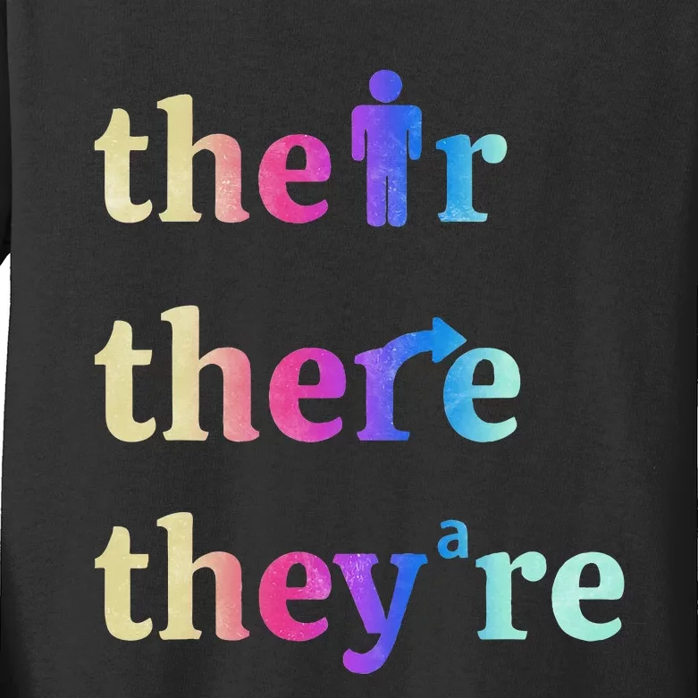 There Their TheyRe English Grammar Funny Teacher Kids Long Sleeve Shirt