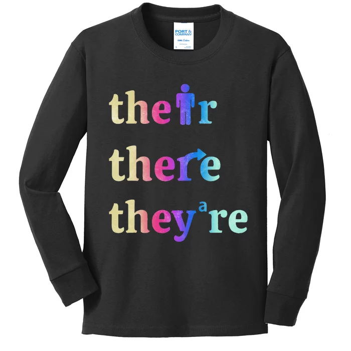 There Their TheyRe English Grammar Funny Teacher Kids Long Sleeve Shirt