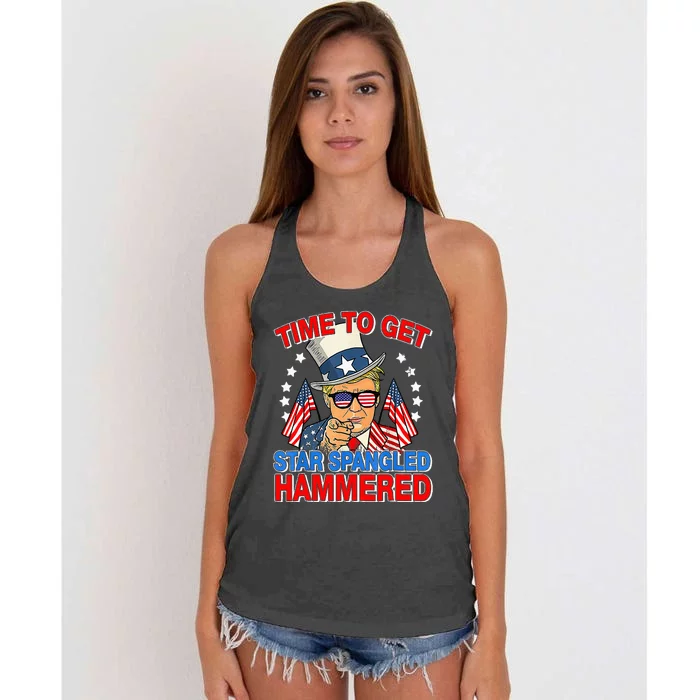 Trump Time To Get Star Spangled Hammered Women's Knotted Racerback Tank