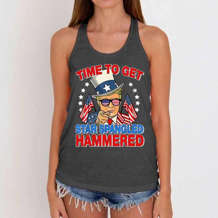 Trump Time To Get Star Spangled Hammered Women's Knotted Racerback Tank