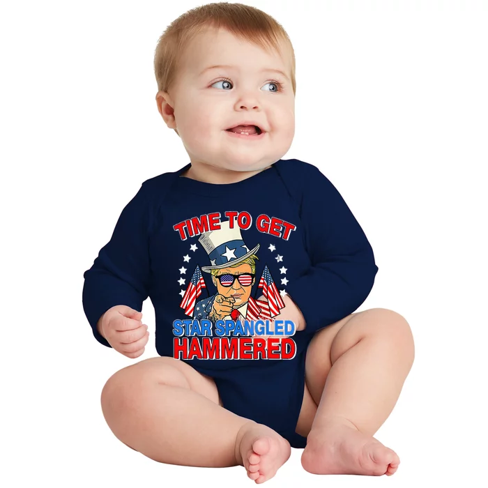 Trump Time To Get Star Spangled Hammered Baby Long Sleeve Bodysuit