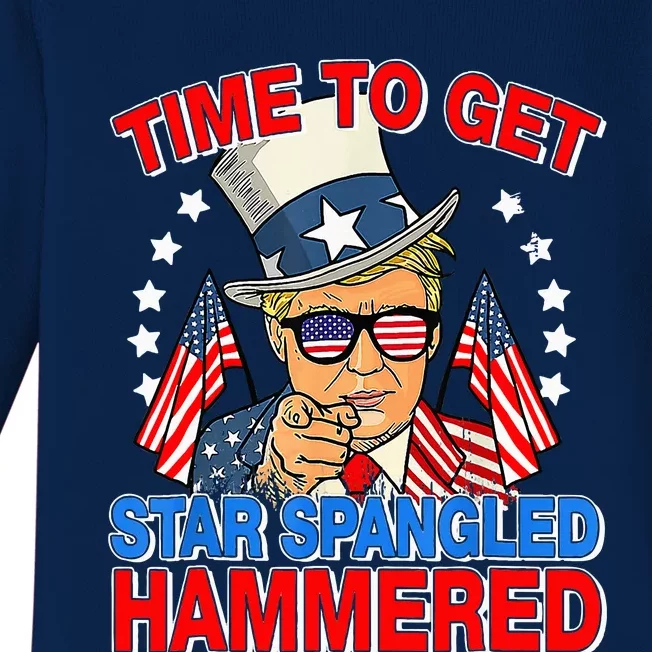 Trump Time To Get Star Spangled Hammered Baby Long Sleeve Bodysuit