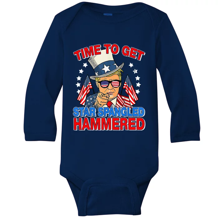 Trump Time To Get Star Spangled Hammered Baby Long Sleeve Bodysuit