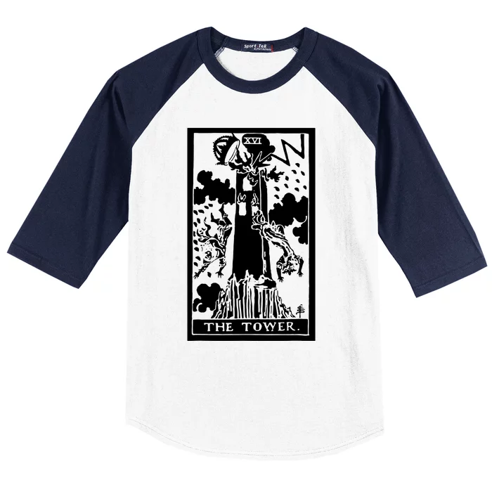 The T0wer Tarot Card Xvi Baseball Sleeve Shirt