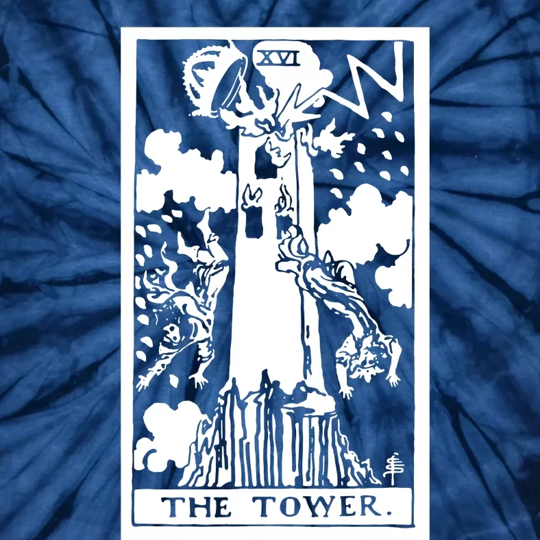 The T0wer Tarot Card Xvi Tie-Dye T-Shirt