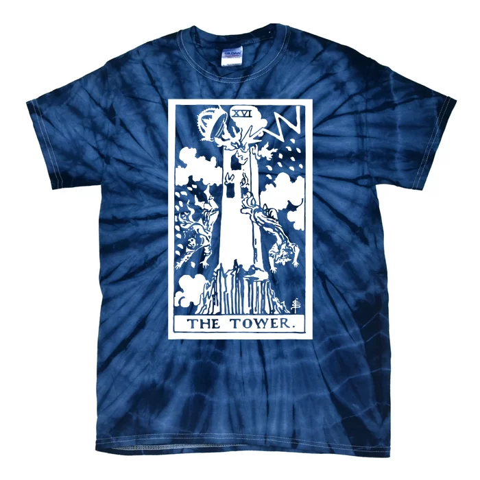 The T0wer Tarot Card Xvi Tie-Dye T-Shirt