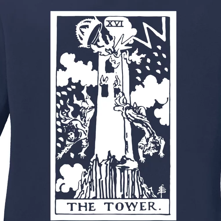 The T0wer Tarot Card Xvi Ladies Long Sleeve Shirt