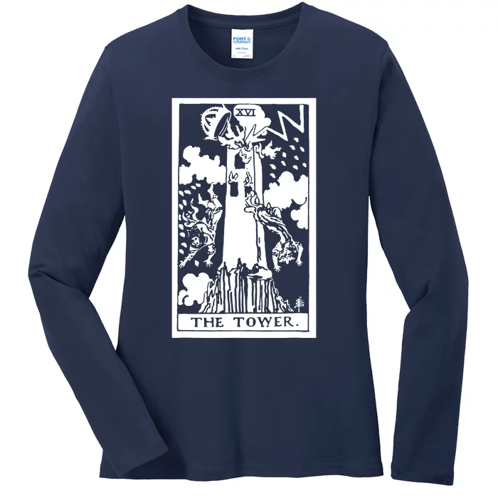 The T0wer Tarot Card Xvi Ladies Long Sleeve Shirt