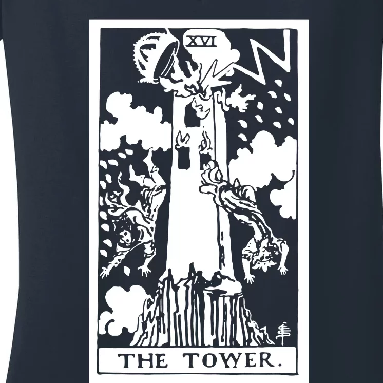 The T0wer Tarot Card Xvi Women's V-Neck T-Shirt