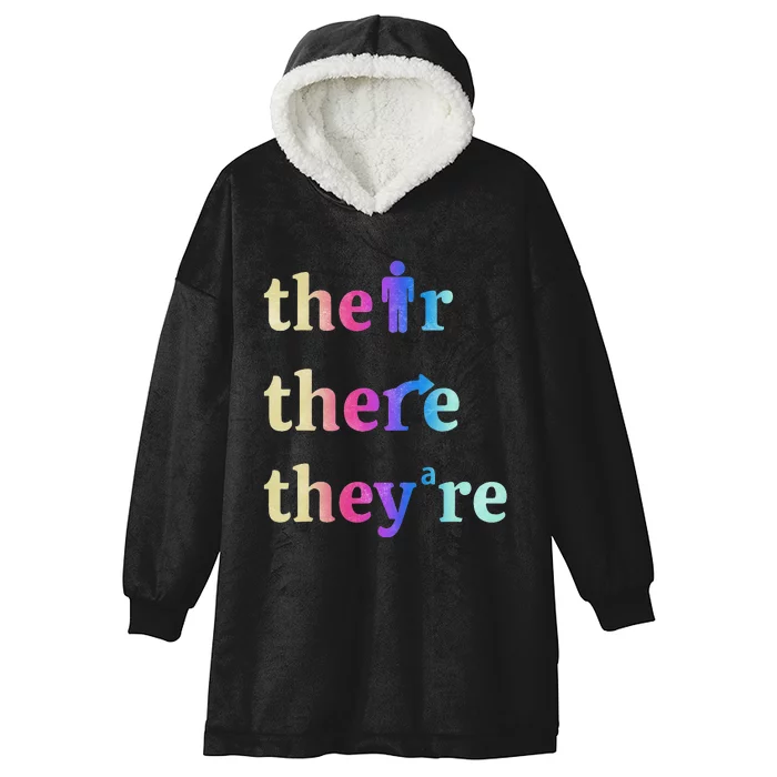 There Their They're English Grammar Funny Teacher Hooded Wearable Blanket