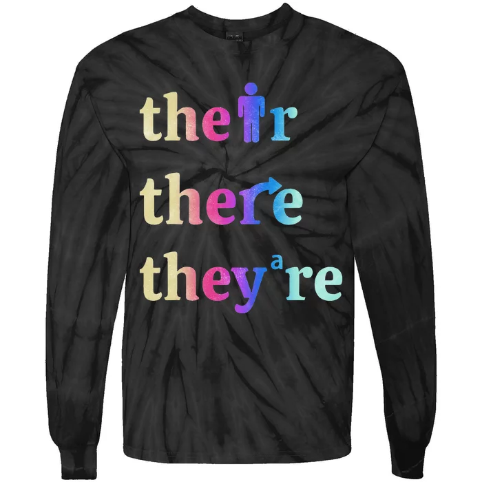 There Their They're English Grammar Funny Teacher Tie-Dye Long Sleeve Shirt