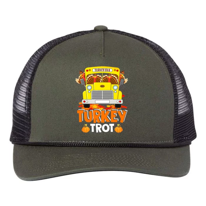 Turkey Trot Turkey Running On School Bus Thanksgiving Retro Rope Trucker Hat Cap