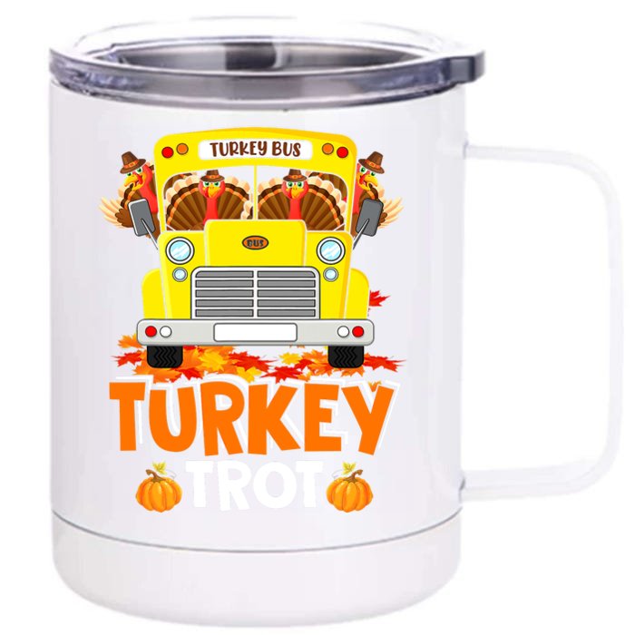 Turkey Trot Turkey Running On School Bus Thanksgiving Front & Back 12oz Stainless Steel Tumbler Cup