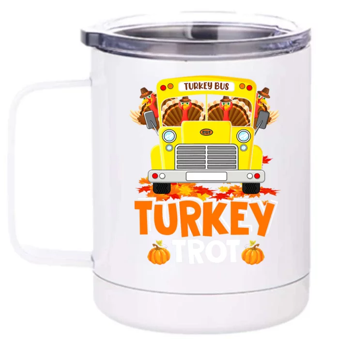 Turkey Trot Turkey Running On School Bus Thanksgiving Front & Back 12oz Stainless Steel Tumbler Cup