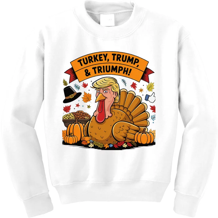 Turkey Trump & Triumph Thanksgiving 2024 Election Kids Sweatshirt