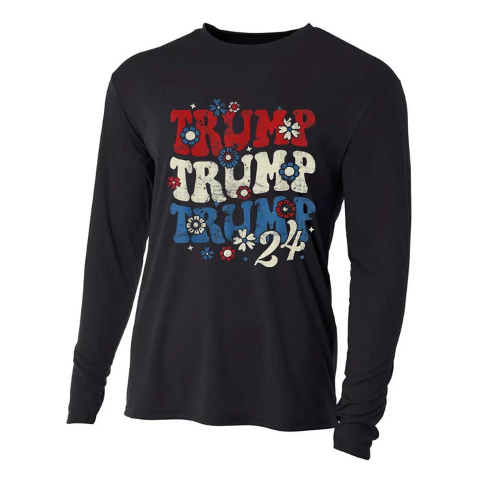 Trump Trump Trump 2024 Retro Groovy Cooling Performance Long Sleeve Crew