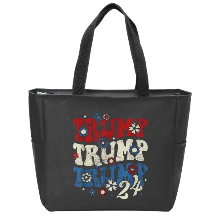 Trump Trump Trump 2024 Retro Groovy Zip Tote Bag