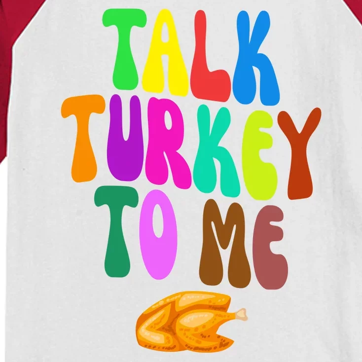 Talk Turkey To Me Funny Thanksgiving Kids Colorblock Raglan Jersey