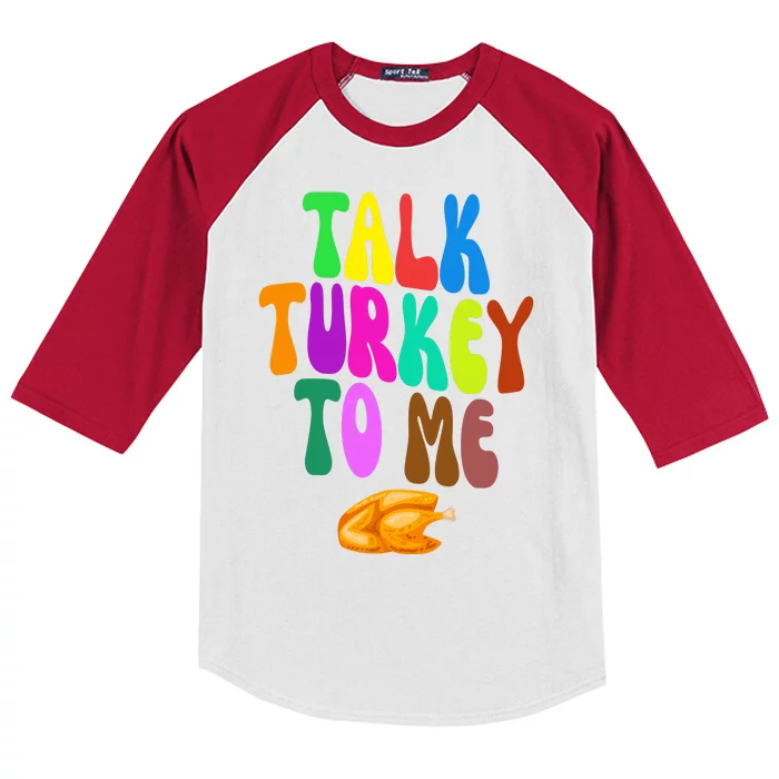 Talk Turkey To Me Funny Thanksgiving Kids Colorblock Raglan Jersey