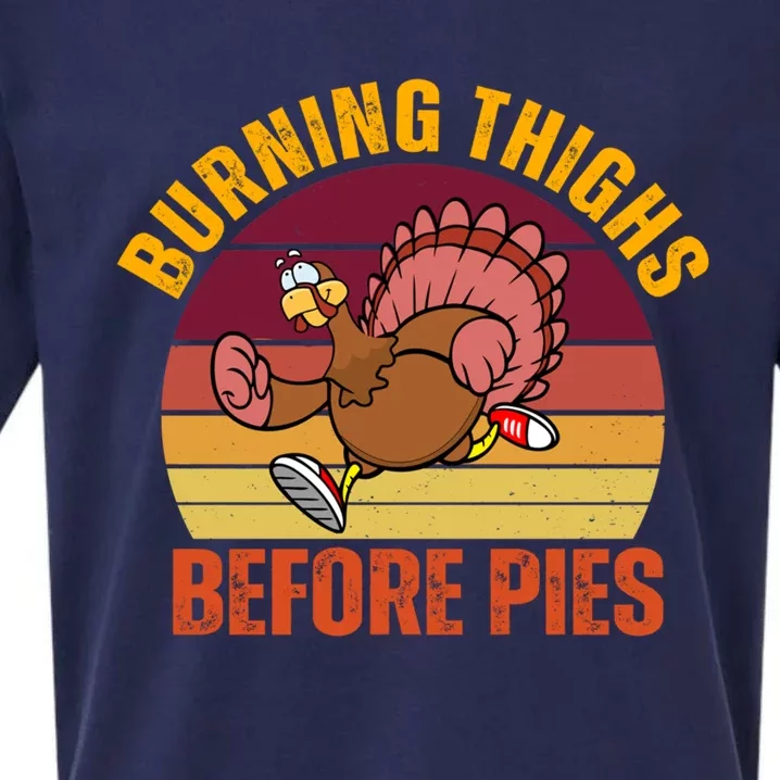 Thanksgiving Turkey Trot 5k Race Burning Thighs Before Pies Gift Sueded Cloud Jersey T-Shirt