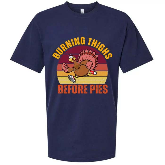 Thanksgiving Turkey Trot 5k Race Burning Thighs Before Pies Gift Sueded Cloud Jersey T-Shirt