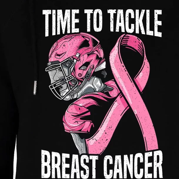 Time To Tackle Breast Cancer Awareness Football Player Womens Funnel Neck Pullover Hood