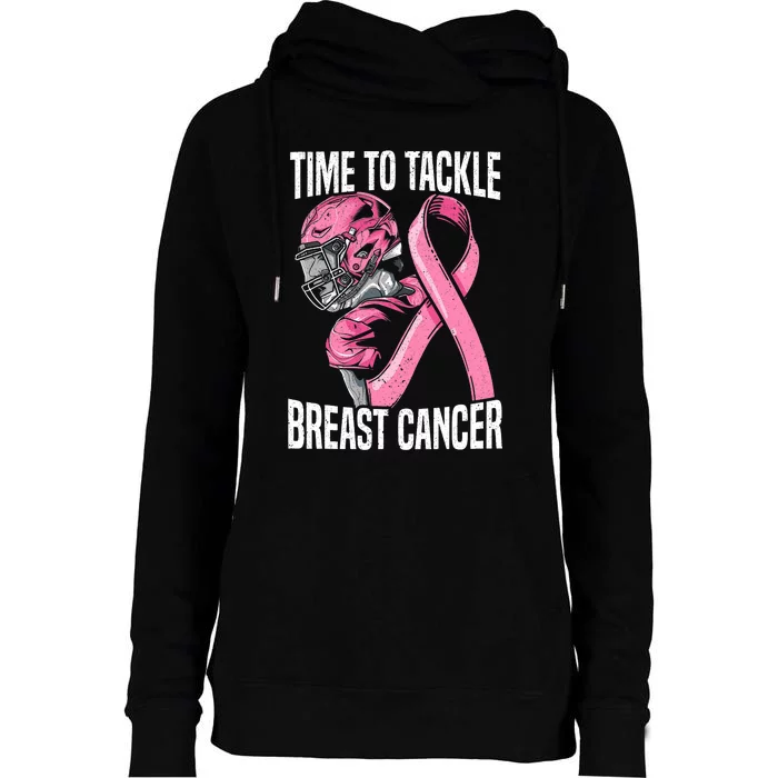 Time To Tackle Breast Cancer Awareness Football Player Womens Funnel Neck Pullover Hood