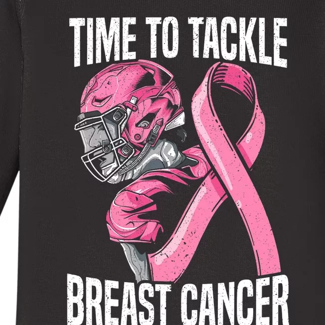 Time To Tackle Breast Cancer Awareness Football Player Baby Long Sleeve Bodysuit