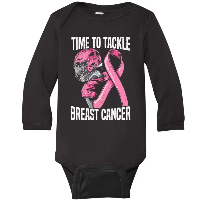 Time To Tackle Breast Cancer Awareness Football Player Baby Long Sleeve Bodysuit