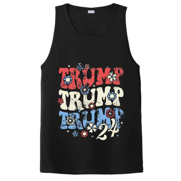 Trump Trump Trump 2024 Retro Groovy Performance Tank