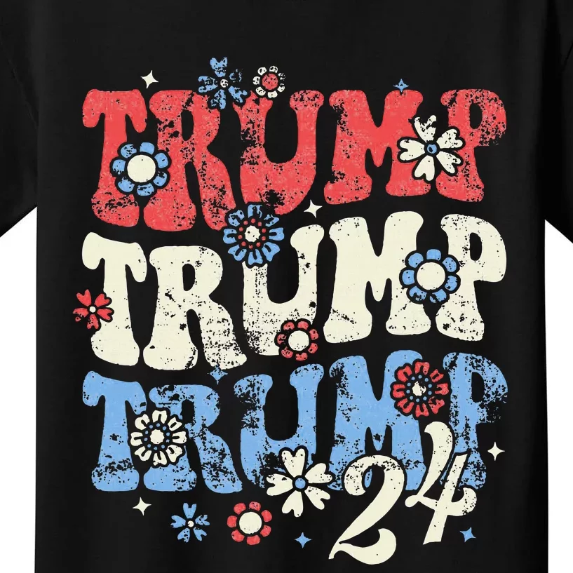 Trump Trump Trump 2024 Retro Groovy Kids T-Shirt