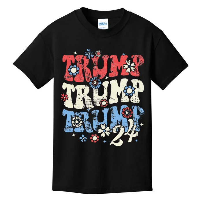 Trump Trump Trump 2024 Retro Groovy Kids T-Shirt