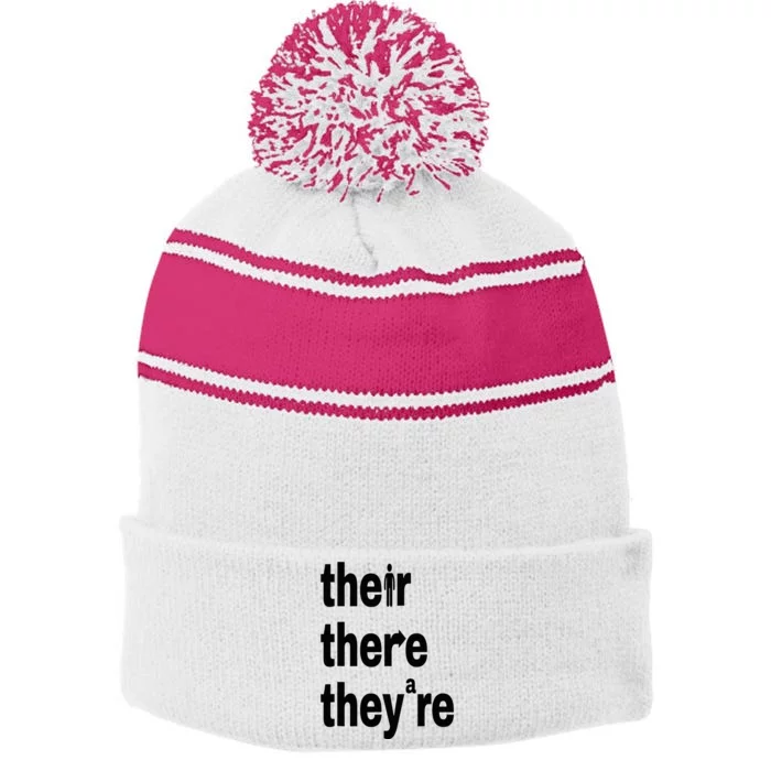 Their There They're Grammar Nerd Funny English Classroom Stripe Pom Pom Beanie