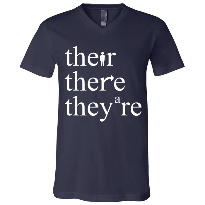 There Their They're Funny Grammar V-Neck T-Shirt