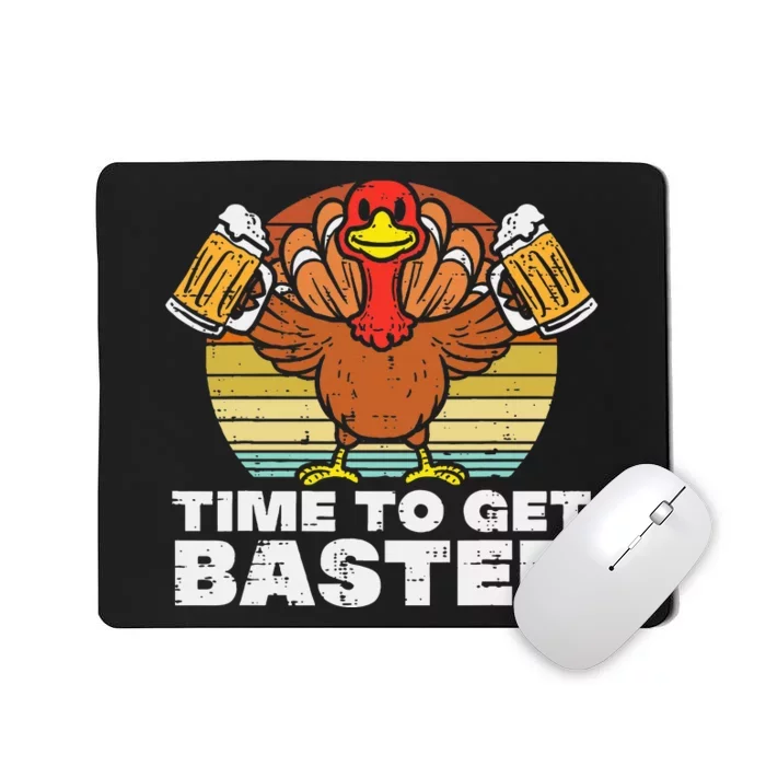 Turkey Time To Get Basted Retro Happy Thanksgiving Mousepad