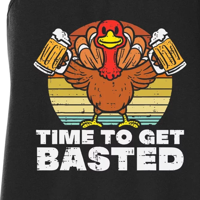 Turkey Time To Get Basted Retro Happy Thanksgiving Women's Racerback Tank