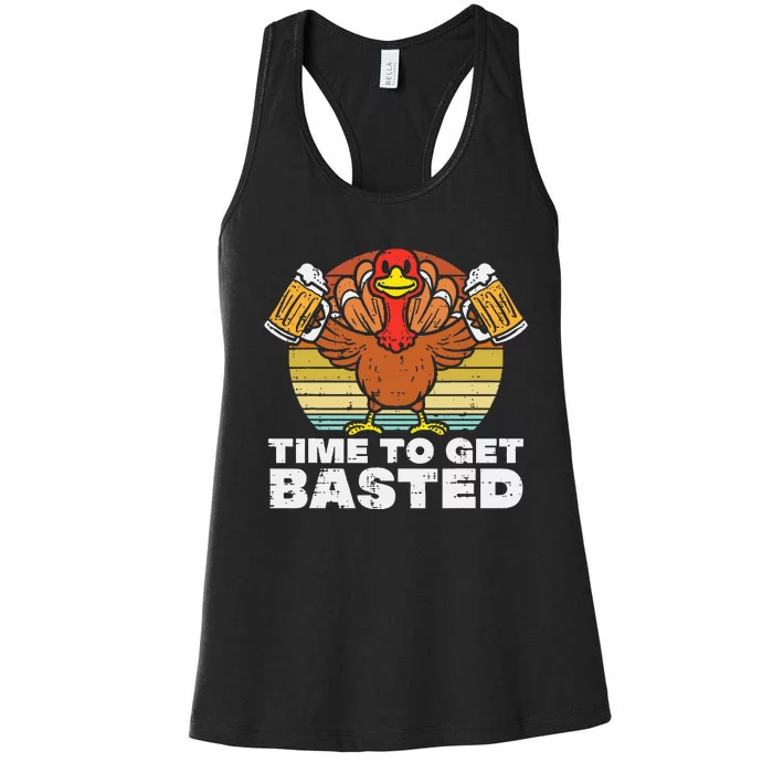 Turkey Time To Get Basted Retro Happy Thanksgiving Women's Racerback Tank