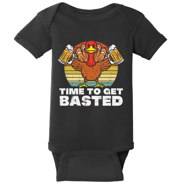 Turkey Time To Get Basted Retro Happy Thanksgiving Baby Bodysuit