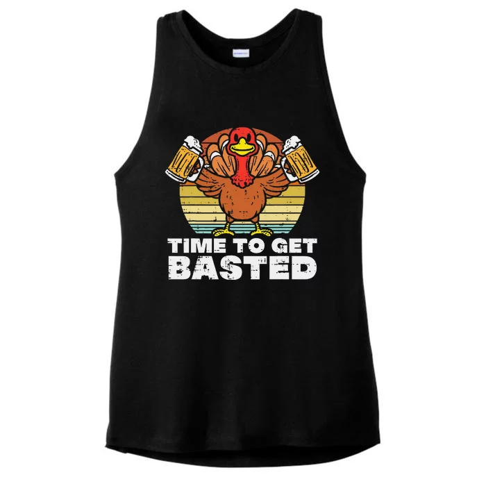 Turkey Time To Get Basted Retro Happy Thanksgiving Funny Funny Ladies Tri-Blend Wicking Tank