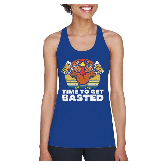 Turkey Time To Get Basted Retro Happy Thanksgiving Funny Funny Women's Racerback Tank