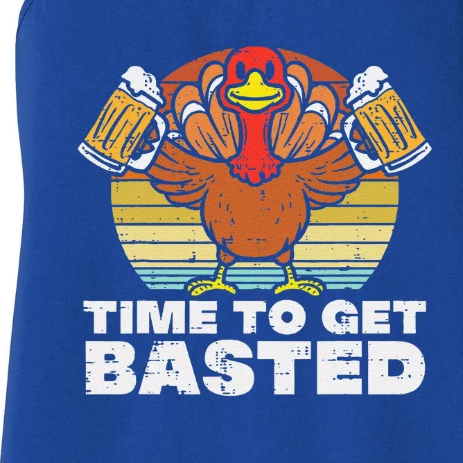 Turkey Time To Get Basted Retro Happy Thanksgiving Funny Funny Women's Racerback Tank