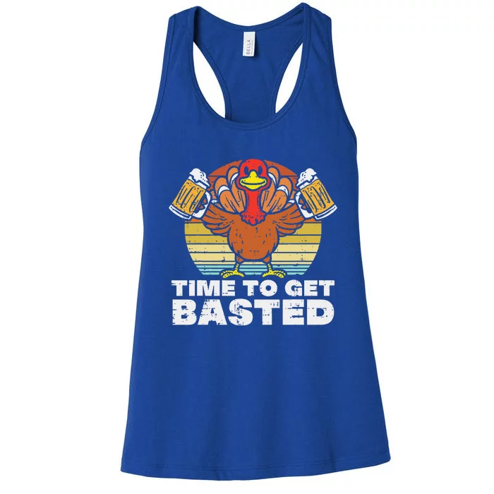 Turkey Time To Get Basted Retro Happy Thanksgiving Funny Funny Women's Racerback Tank