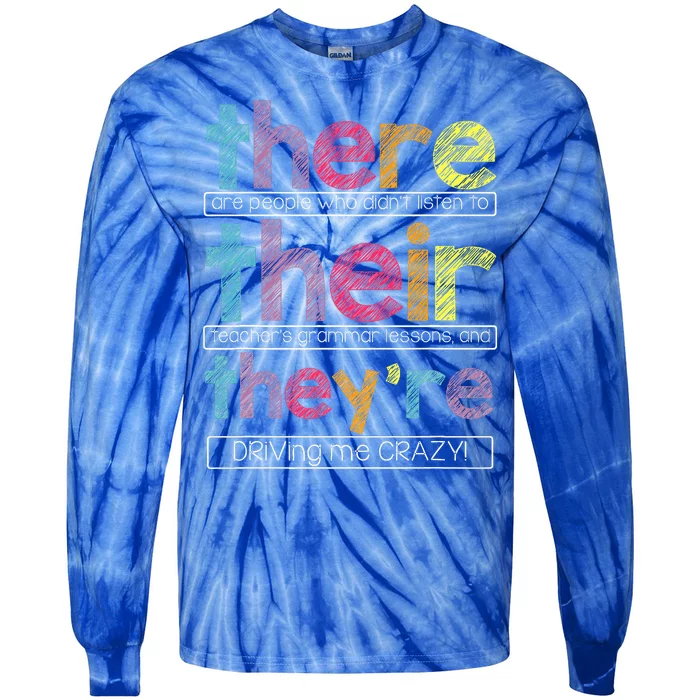 There Their TheyRe English Grammar Teacher Tie-Dye Long Sleeve Shirt