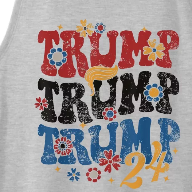 Trump Trump Trump 2024 Retro Groovy Ladies Tri-Blend Wicking Tank