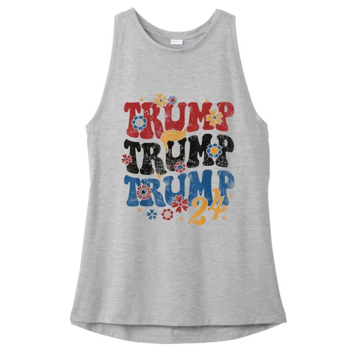 Trump Trump Trump 2024 Retro Groovy Ladies Tri-Blend Wicking Tank