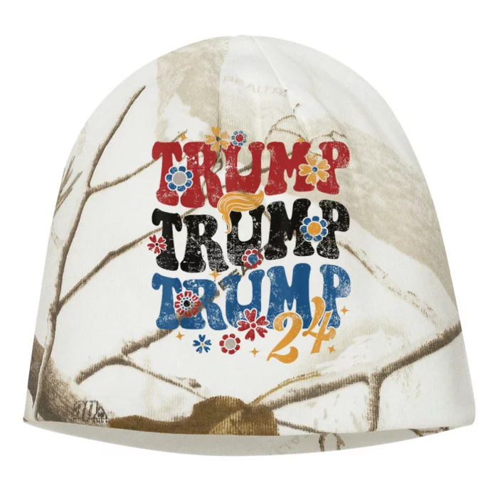 Trump Trump Trump 2024 Retro Groovy Kati - Camo Knit Beanie