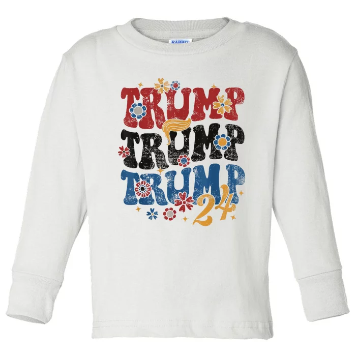 Trump Trump Trump 2024 Retro Groovy Toddler Long Sleeve Shirt