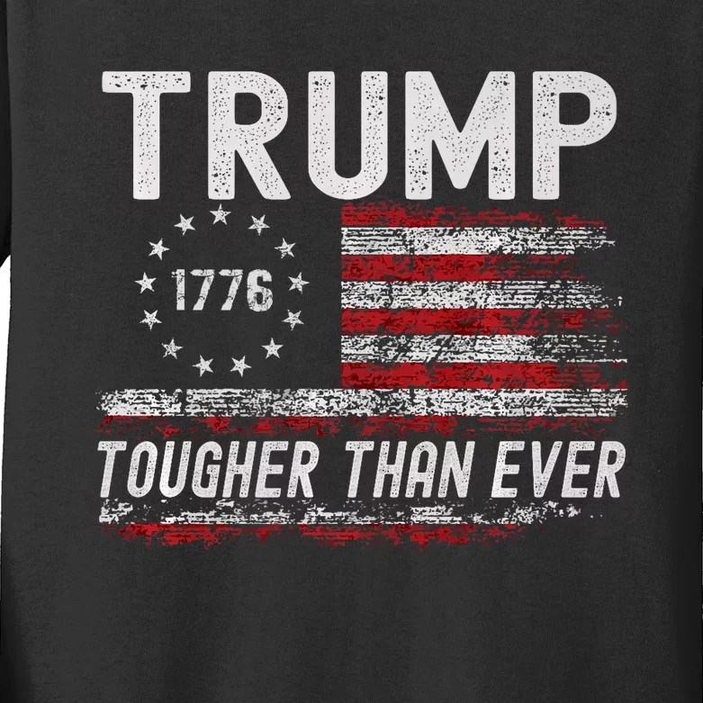 Trump Tougher Than Ever President Donald Trump Us Flag Kids Long Sleeve Shirt